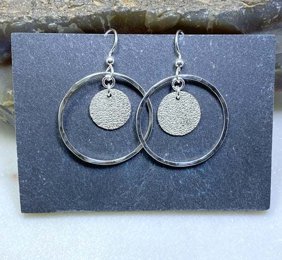 Forged sterling hoops with sterling disk