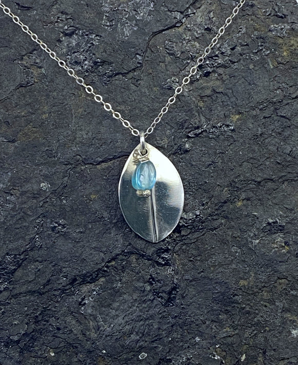 Forged sterling silver leaf necklace with apatite gemstone