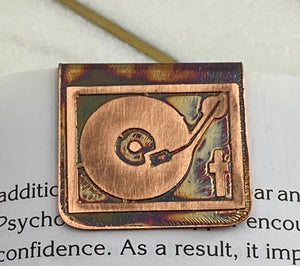 Acid etched copper record player bookmark