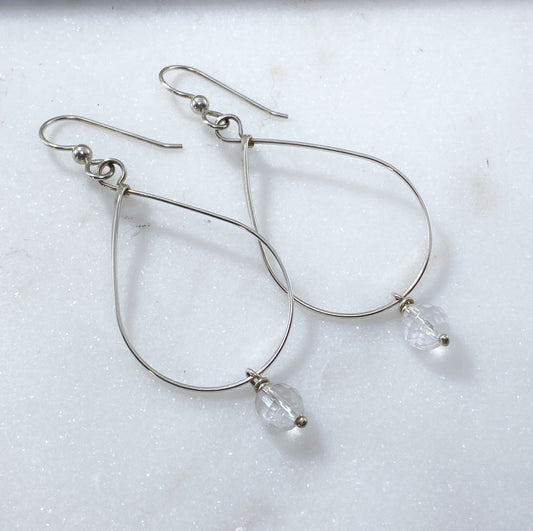 Sterling silver teardrop earrings with quartz
