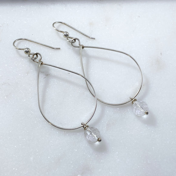 Sterling silver teardrop earrings with quartz