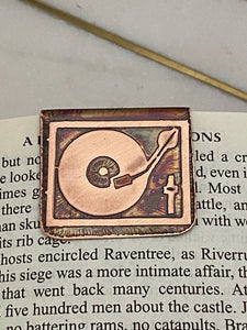 Acid etched copper record player bookmark