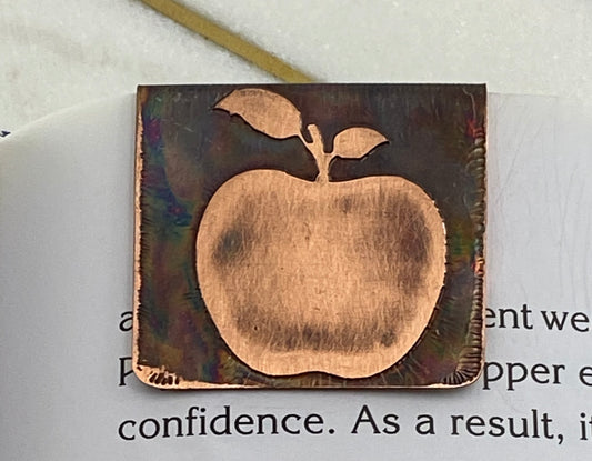 Acid etched copper apple bookmark
