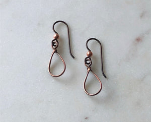 Small tear drop copper earrings