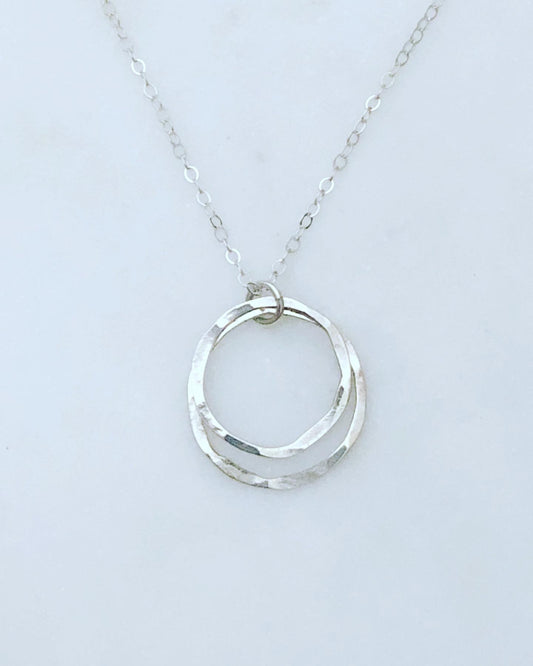 Sterling silver forged double circle necklace