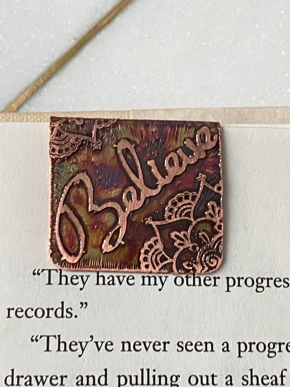 Acid etched copper bookmark
