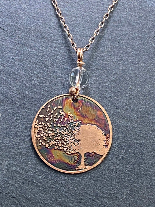 Acid etched copper tree necklace necklace quartz