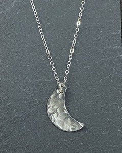 Sterling silver hammered moon necklace