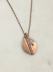 Forged copper leaf necklace with moonstone