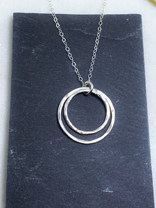 Sterling silver forged double hoop necklace