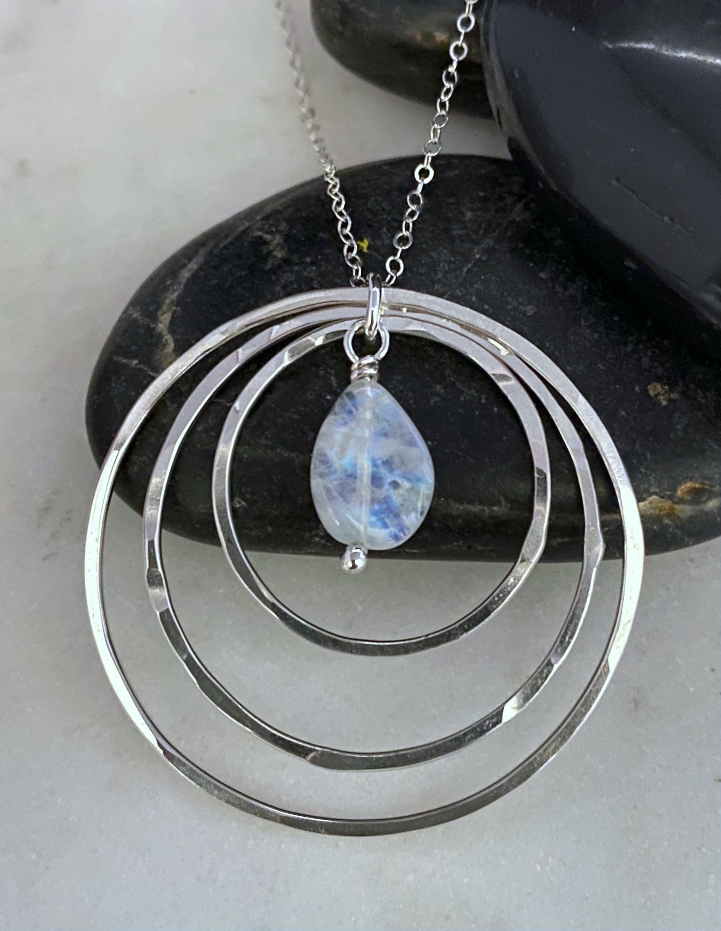 Sterling silver and moonstone forged hoop necklace