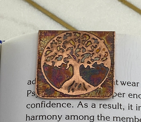 Acid etched copper tree bookmark