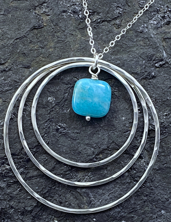Sterling silver forged circle necklace with apatite gemstone
