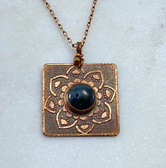 Stone set acid etched necklace with fancy jasper