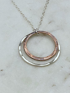 Sterling silver and copper double hoop necklace
