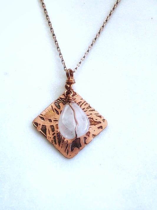 Acid etched copper necklace with moonstone