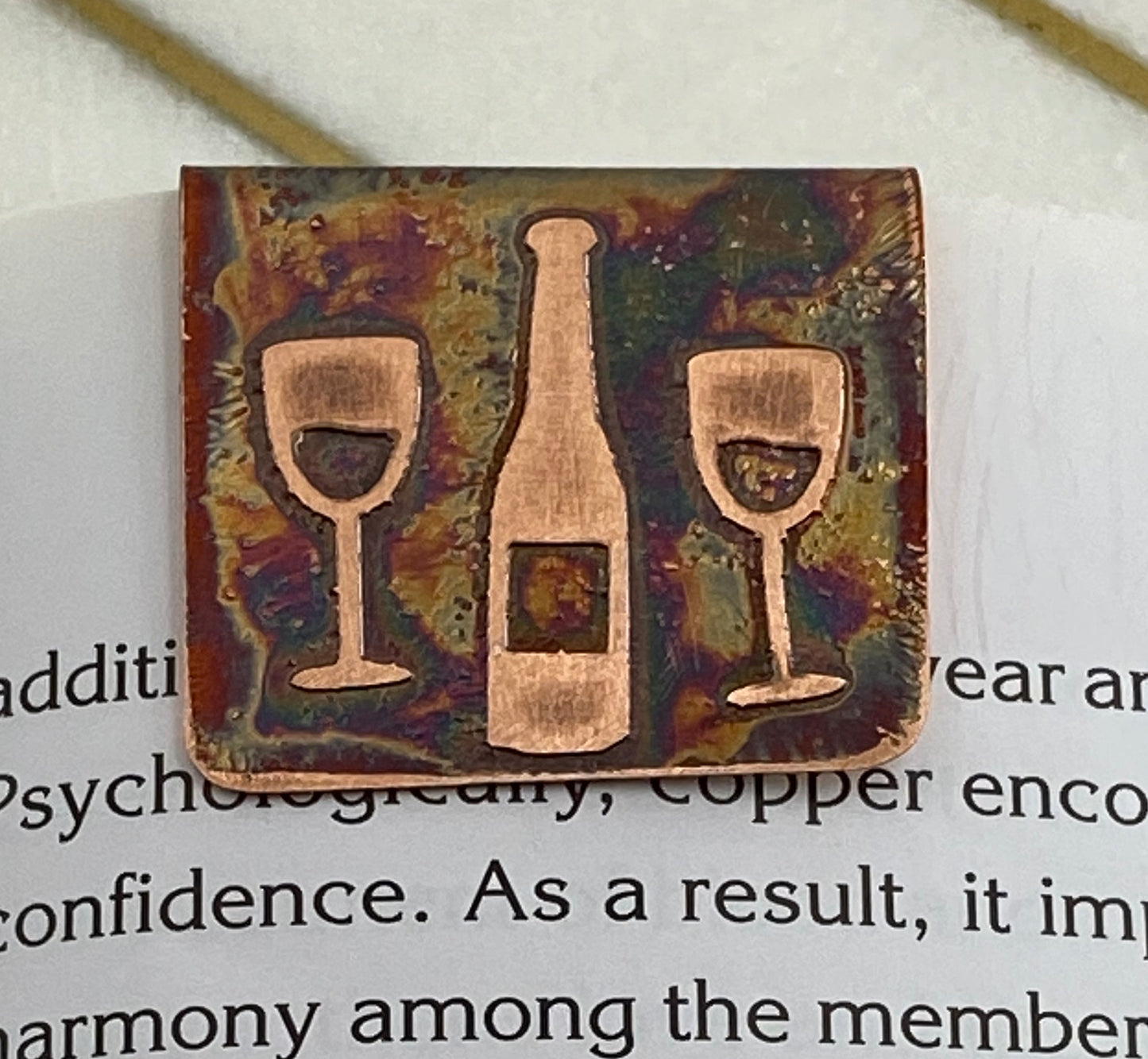 Acid etched copper wine bookmark