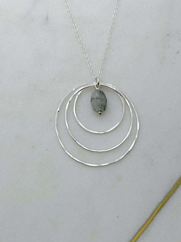 Sterling silver and tree agate forged hoop necklace