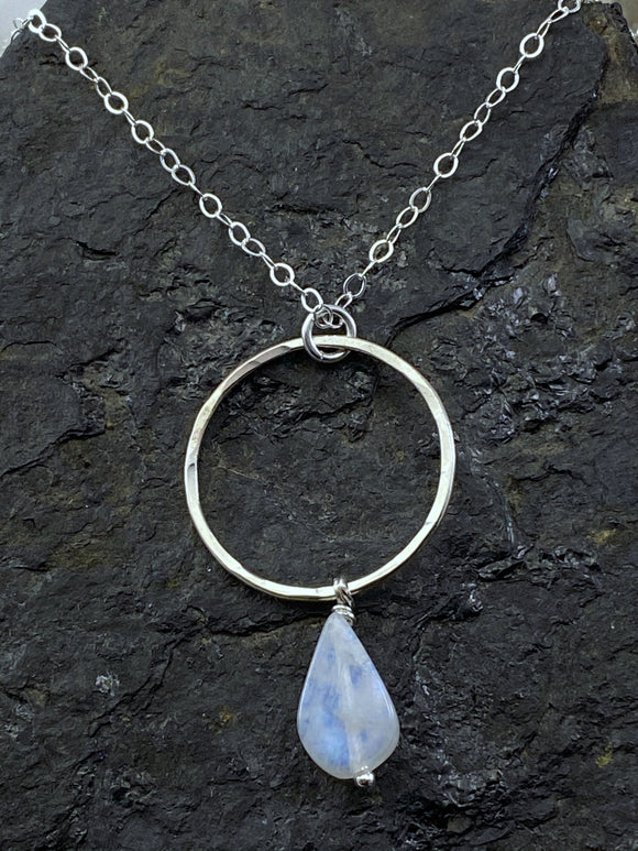 Sterling silver forged necklace with moonstone