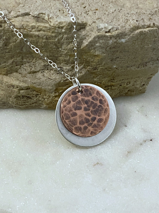 Sterling and copper circle necklace
