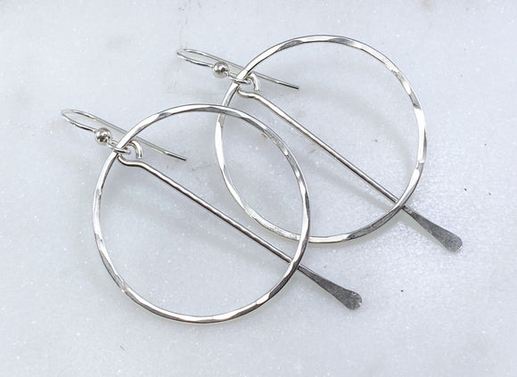 Sterling silver forged hoop earring with sterling paddle