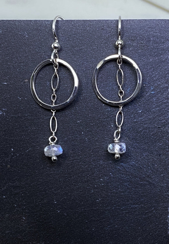 Sterling silver hoop and chain earrings with moonstone