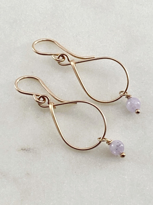 Medium teardrop rose gold fill earrings with amethyst gemstones