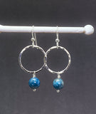 Sterling silver forged hoop earrings with apatite