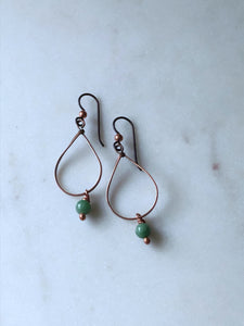 Copper wire wrapped earrings with ruby zoisite gemstone