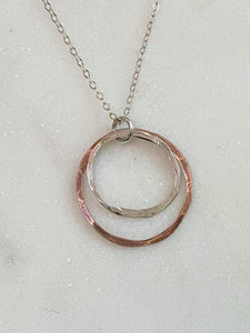 Sterling and copper forged circle necklace