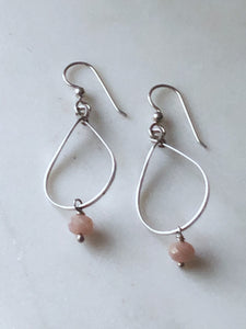 Sterling silver medium teardrop earrings with pink moonstone gemstones