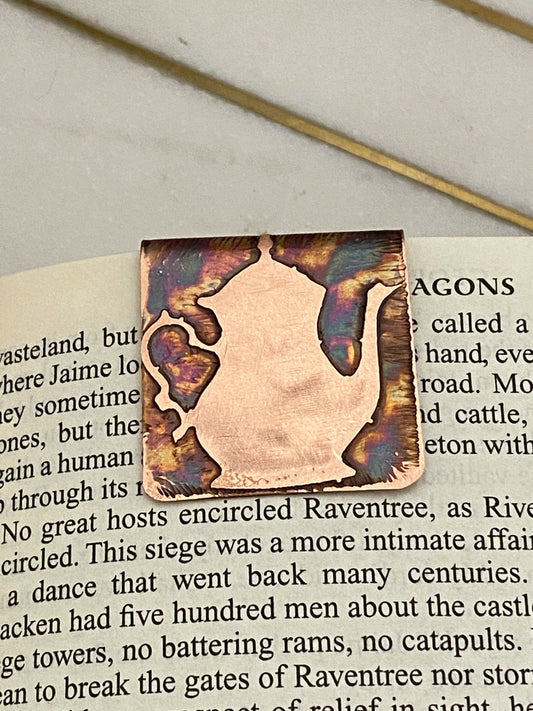 Acid etched copper teapot bookmark