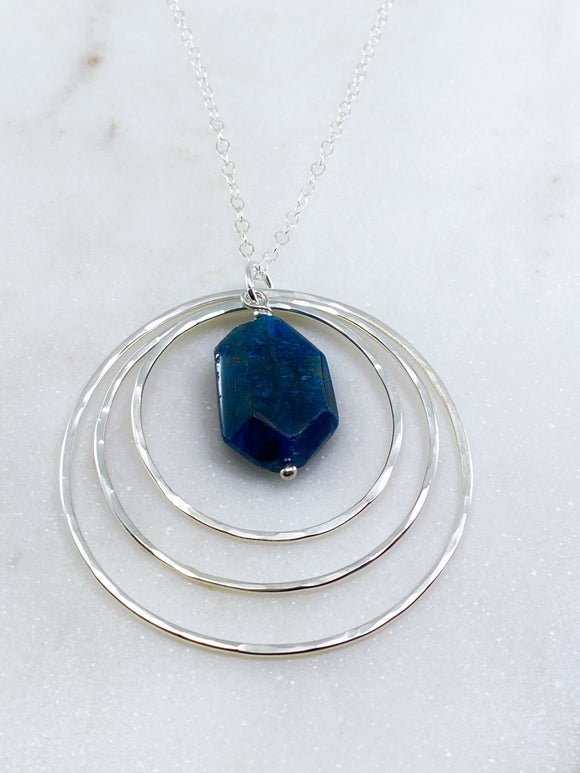 Sterling silver forged 3 circle necklace with apatite gemstone