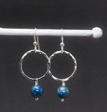 Sterling silver forged hoop earrings with apatite