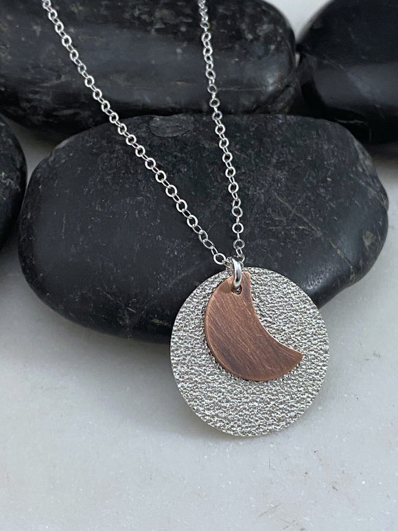 Sterling and copper moon necklace