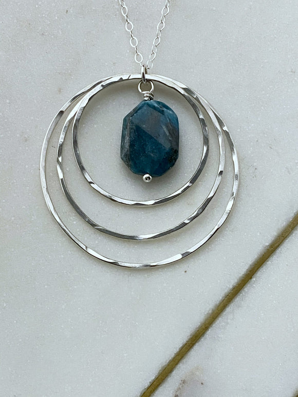 Sterling silver and apatite forged hoop necklace