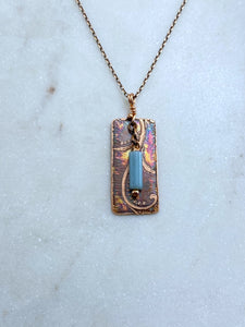 Acid etched copper swirl necklace with amazonite
