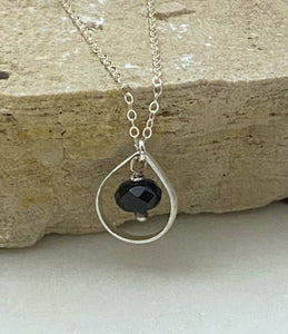 Sterling silver and onyx forged teardrop necklace
