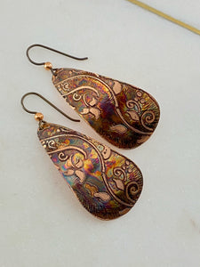 Acid etched copper earrings