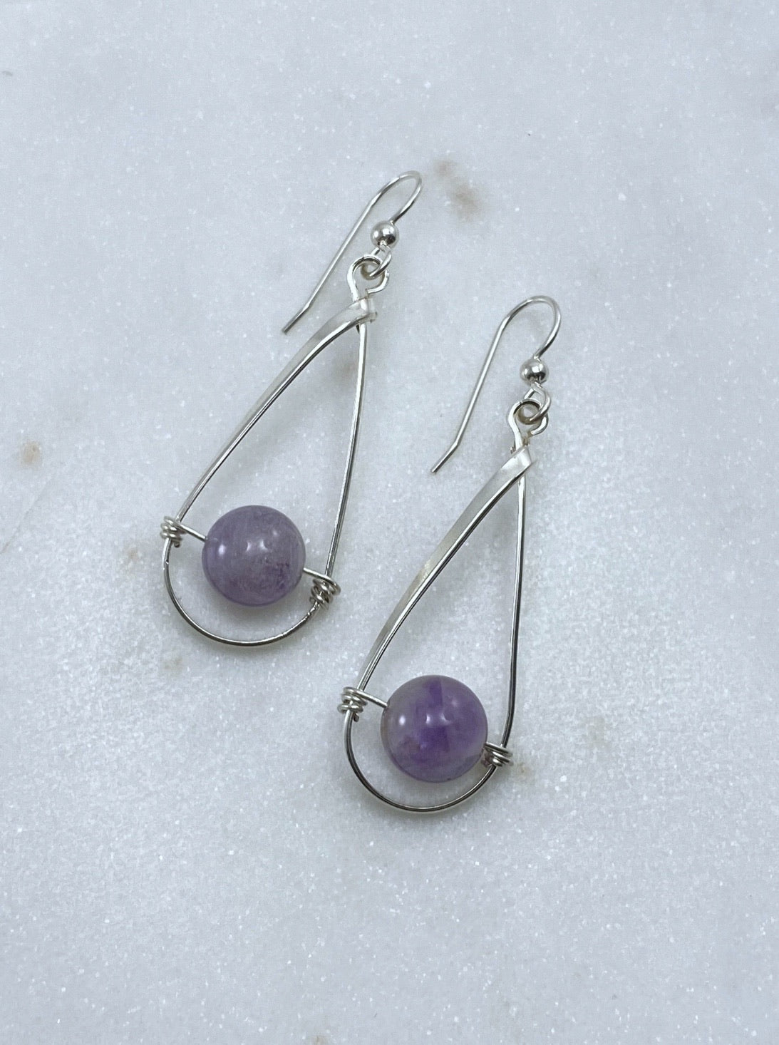 Sterling silver teardrop earrings with amethyst gemstone