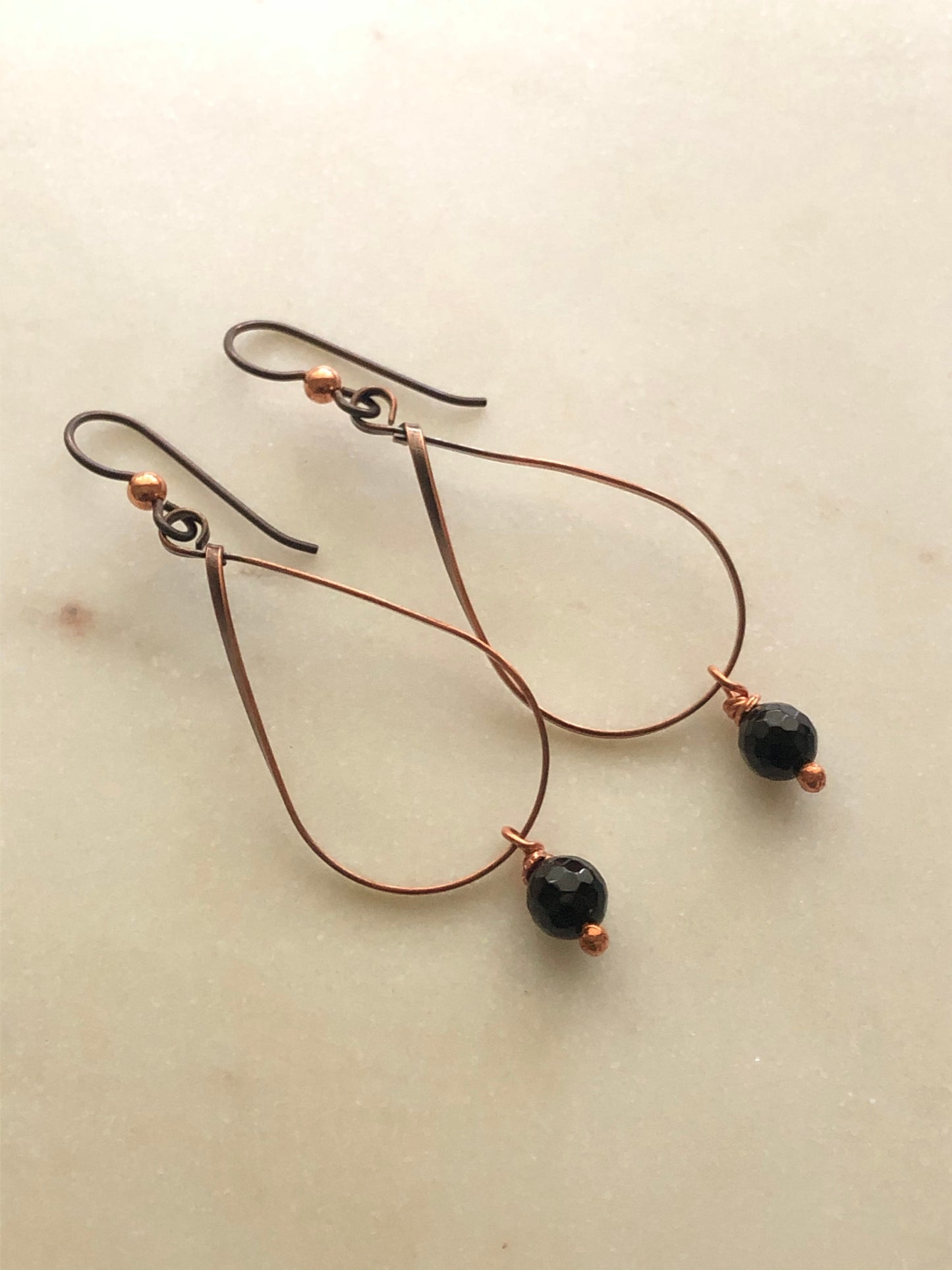 Copper wire wrapped earrings with onyx gemstones
