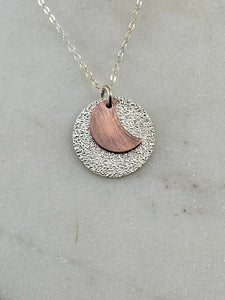 Sterling and copper moon necklace