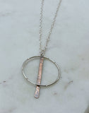 Sterling silver forged hoop necklace with copper paddle