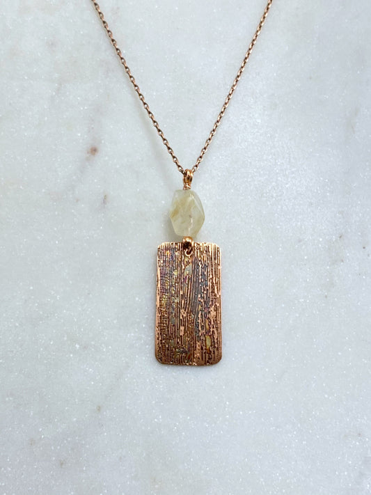 Acid etched copper necklace with quartz