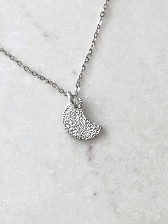 Hammer Textured Sterling Silver Moon Necklace